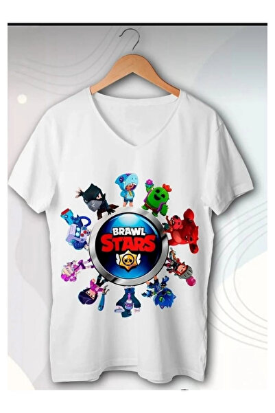 LİN GRUP تي شيرت للأطفال برقبة على شكل حرف V مطبوع عليه Brawl Stars