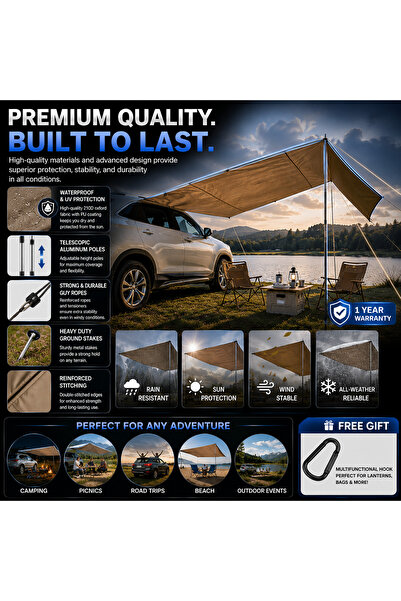 Alayjah Waterproof Car Side Camping Tent for SUV, Lightweight, Foldable, Telescopic