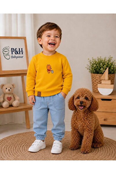 P&H BABYWEAR طقم بنطلون جينز ليكرا مطرز بتفاصيل مميزة للأطفال/الصبيان