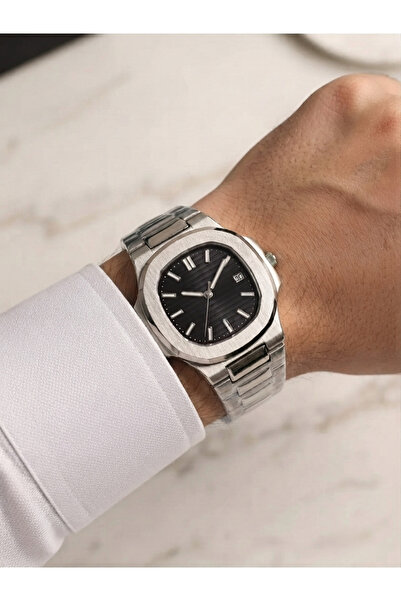 Mazzy Eşref Tek Model İçi Siyah Patek Çelik Kol Saati