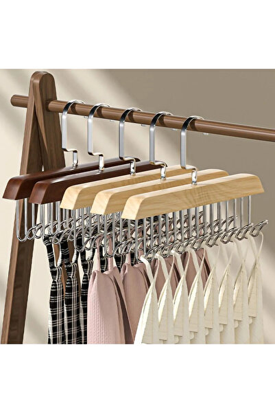 mucit home شماعة مع 8 خطافات متعددة الوظائف، حزام خشبي، ربطة عنق، وشاح، خزانة...