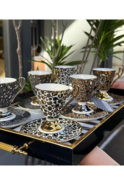 Onedekor 6lı Taliana Leopar Kahve Fincanı Seti