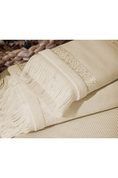 sarra 2'Lİ SARRA ETAMİN SAÇAKLI HAVLU SETİ (30x50-50x90 cm) - KAPİÇİNO