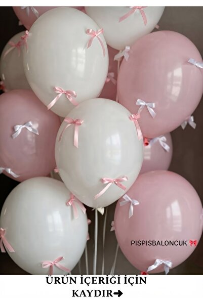 PISPISBALONCUK Beyaz ve Pembe Balon Seti – Kurdeleli Coquette Parti Süsü – Ba...