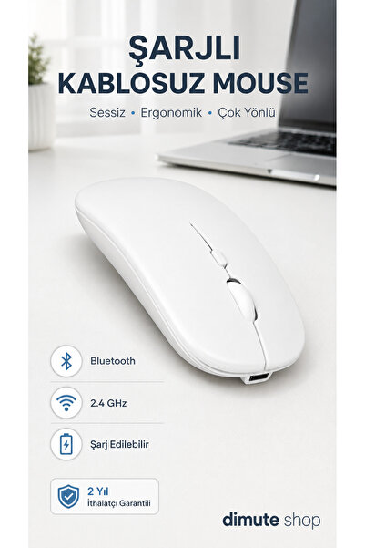 Genel Markalar Şarjlı Bluetooth & 2.4GHz Kablosuz Mouse: Laptop, MacBook, iPa...