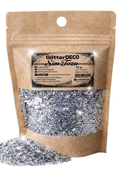 CANERLER Glitter Gümüş Toz Sim 1 Mm Altıgen.75 gr Nail Art Makyaj Mum Epoksi ...