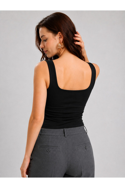 glanour Women's Black Ultra Premium 95% Cotton Square Neck Strap Blouse