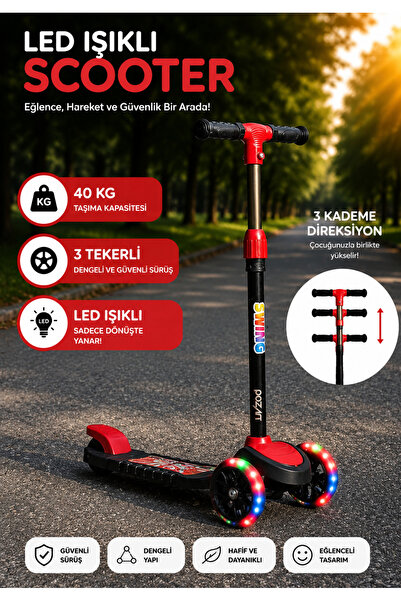 POZART Scooter Yeni Swing 3tekerli Led Işıklı 40kğ Kapasiteli 3 Yaş Uygun