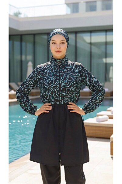 TrendModessa Full Coverage Eye-Catching Beachwear Swim Hijab Swimsuit with El...