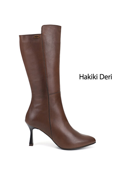 GÖNDERİ(R) Women's Brown Antique Zippered Pointed Toe Genuine Leather Boots