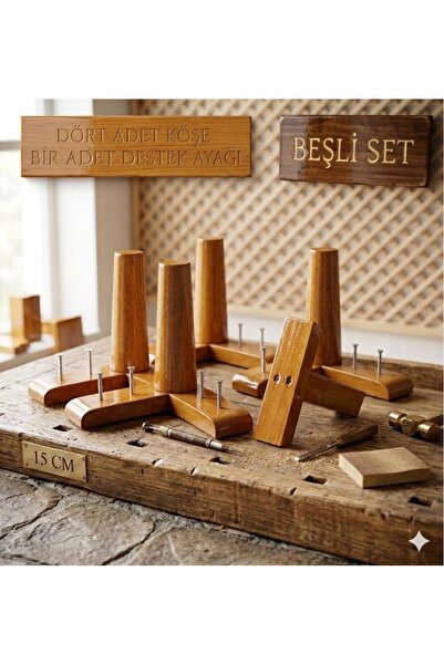 LEGORA WOOD DESİNG Set de 5 picioare din lemn pentru mobilier, 15 cm, picior ...