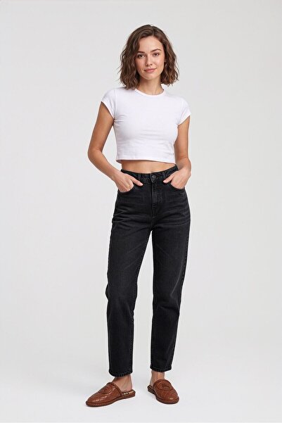 blue white Women's High Waist Slim Fit 100% Cotton Anthracite Jean Trousers