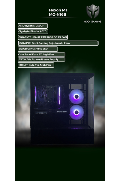 MOD GAMING Nexa MG-N16B Amd Ryzen 5 7500F | RTX5060 | 16GB Ram | 512 GB Gen4 ...