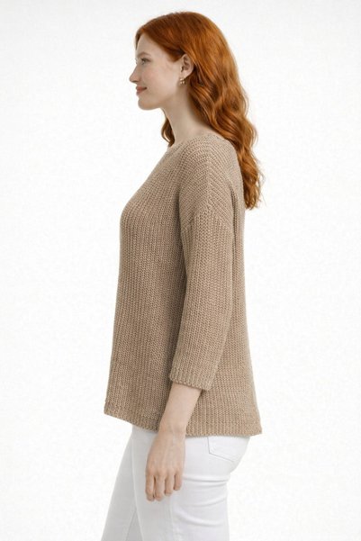 Neden Tekstil Camel Boat Neck Casual Knitwear Sweater