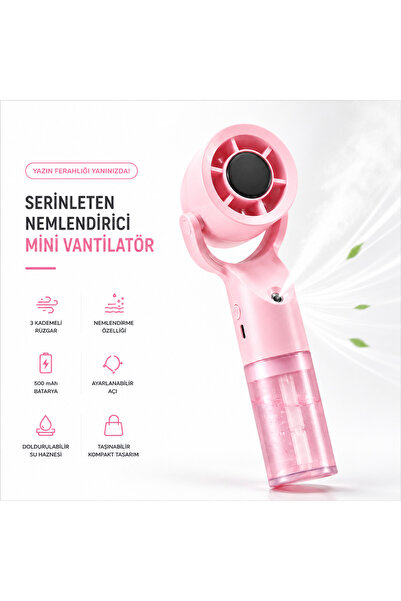 TARÇIN Spreyli El Fanı - Şarjlı Nemlendiricili Fan 3 Kademeli Ayarlanabilir B...