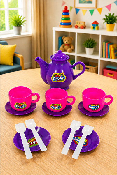 FunkyCraft Oyuncak Çay Seti Çaydanlık Takımı 3 Parça Fincan Seti Evcilik Mutf...