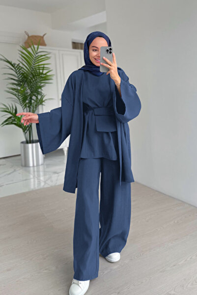 Ka Hijab Çantalı Üçlü Takım - Lacivert