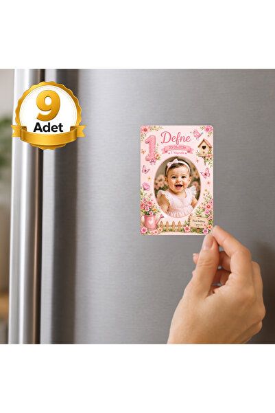 Hediye Baskıcı Çiçek Bahçesi Temalı 1 Yaş Fotoğraflı Dikey 9 Adet Buzdolabı M...