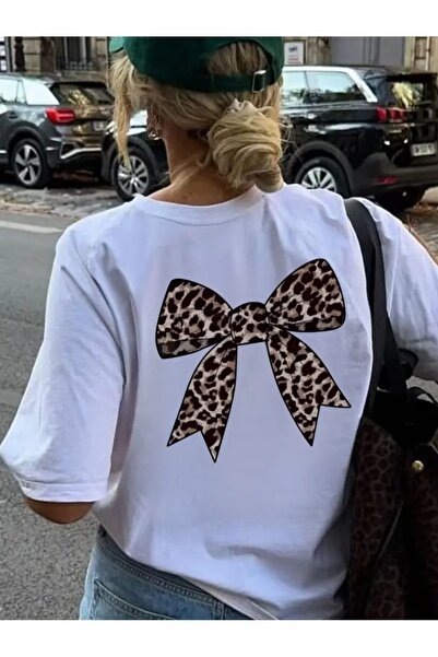 Tarzsokak Ženska mašna Sa leopard printom bela crna T-shirt Oversize kroj