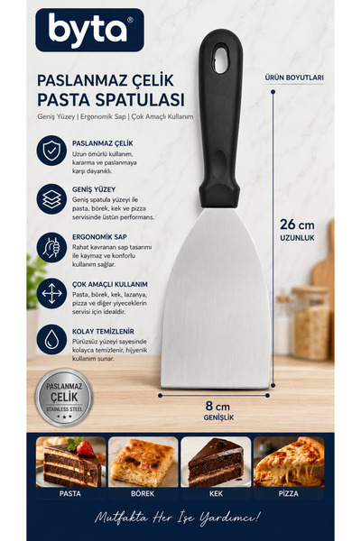 BYTA Stainless Steel Pastry Spatula 26X8 cm – Wide Spatula for Pastries, Pies...