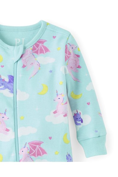 The Children's Place Baby And Toddler Girls Dragon Snug Fit Cotton Footed One Piece Pajamas