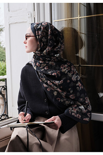 Freshscarfs Secret Pearl Desenli Pamuk Viskon Şal Lacivert