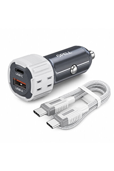 PL-C15 USB-A+ USB-C 38W Turbo Hızlı Araç Şarj Cihazı Type-C to Type-C Kablo Kablo İle Birlikte