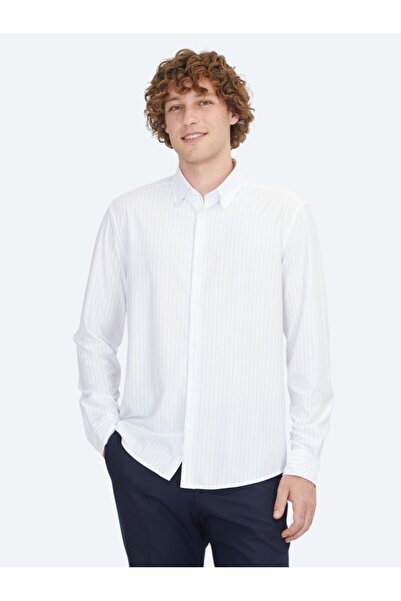 Kip Blue Striped Regular Fit Sports Cotton Blend Shirt