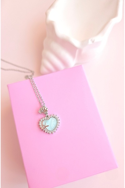 MİLUNXTE 316L Stainless Steel Blue Heart Pendant - Starfish Model Zircon Ston...