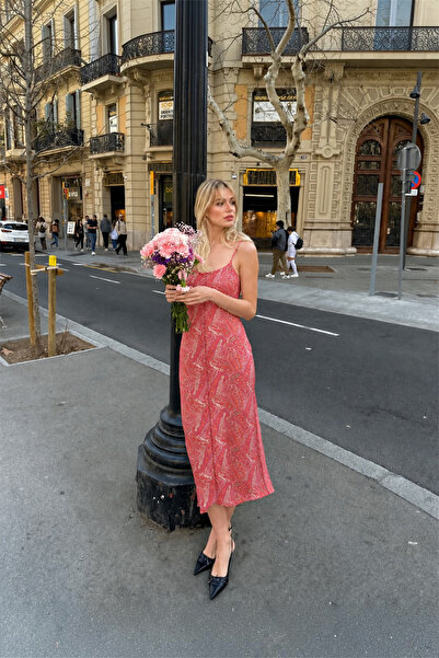 ORNALACE Coral Paisley Askılı Midi Elbise