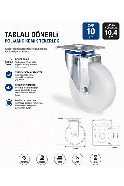Kama 0100 Dönerli Tablalı Frensiz Kemik Tekerlek 100 mm 135 Kg
