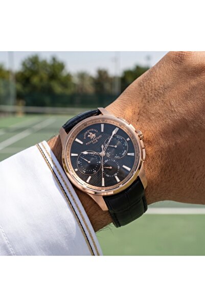Santa Barbara Polo & Racquet Club ساعة ليجند سوداء من جلد أصلي للرجال SB.1.10...