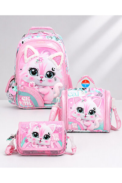 high value chimola Pink Cat 3'lü Çanta seti (İTHAL)