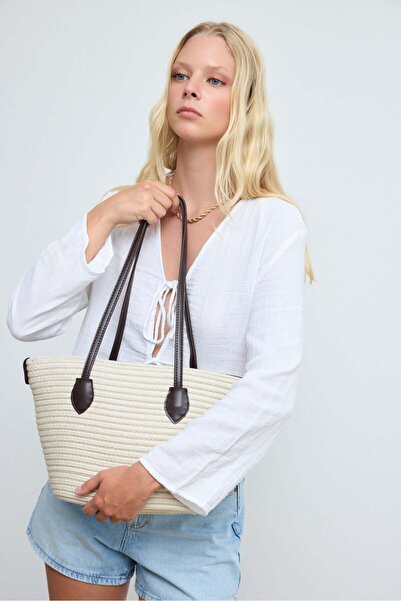 Shule Bags Gabri Wicker Shoulder Bag Brown