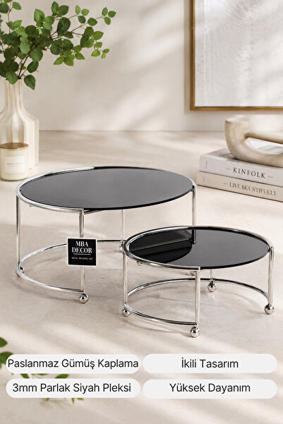 mba decor metal bending art Round Double Silver Black Coffee Side Presentatio...