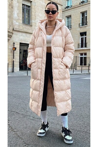 comstar Women's Black Hooded Long Oversize Puffer Coat