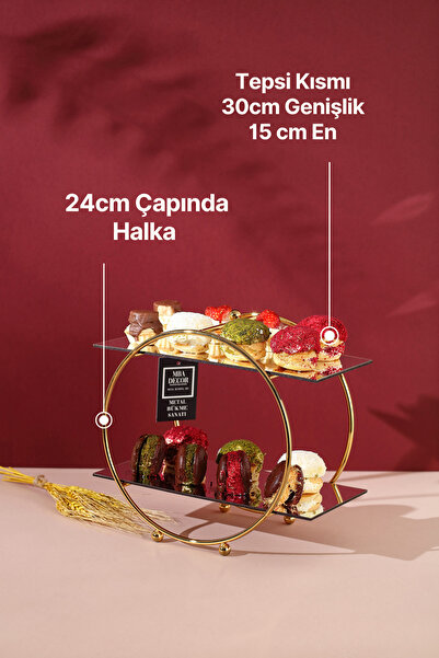 mba decor metal bending art Yuvarlak Gold Aynalı Kahve Yanı Sunumluk Hediyelik Dekorasyon Ikramlık Organizer Mdf Ahşap 26cm