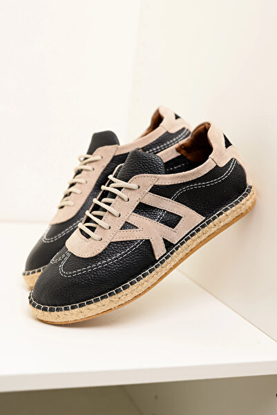 by selvi Lukka Shoes Genuine Leather Chester Black Lace-Up Sports Espadrilles
