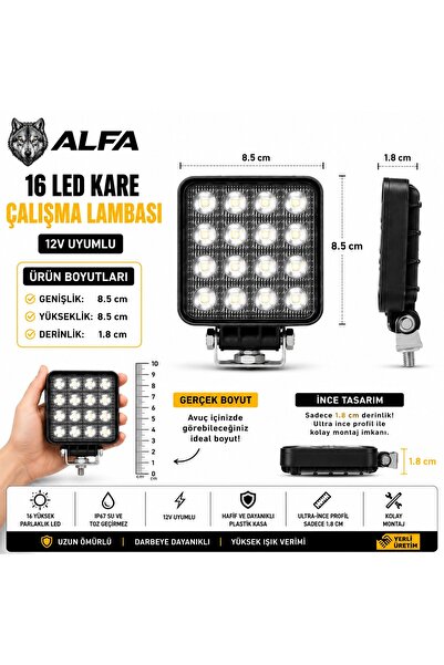 MSK OTO Yerli Üretim 4 Adet 16 Ledli 8.5x8.5 cm Traktör Kamyonet Araba Çalışm...