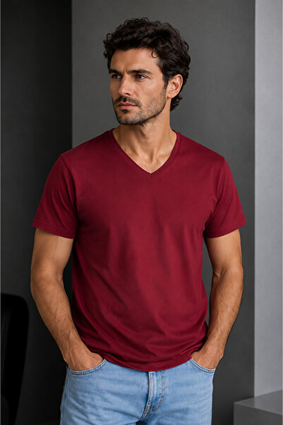 BALİNS Men's Single Jersey V-Neck Short Sleeve T-Shirt