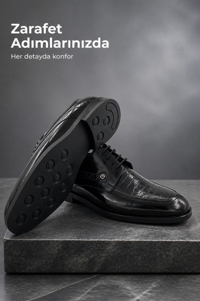 PATRICK CASSA Men's Genuine Leather Crocodile Pattern Classic Lace-Up Shoes C...