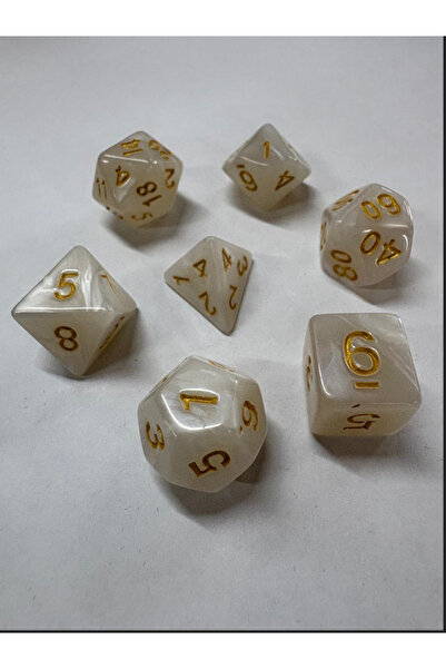 zerzembe DND Frp Zar Seti 7li Set Dnd Zarı Dungeons And Dragons Masaüstü Oyun Zarı BEYAZ MERMER