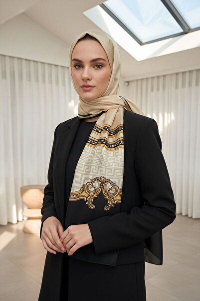 Vissona %100 Saf İpek Şal İnce Saten Vual Dokuma Barok Desenli 90x210 Şal