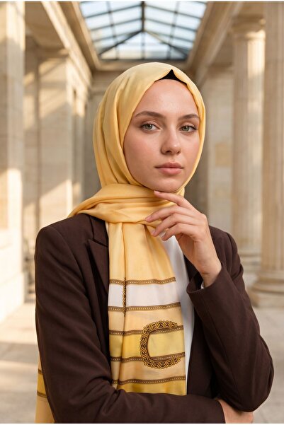 Vissona %100 Saf İpek Şal İnce Saten Vual Dokuma Kemer Desenli 90x210 Şal