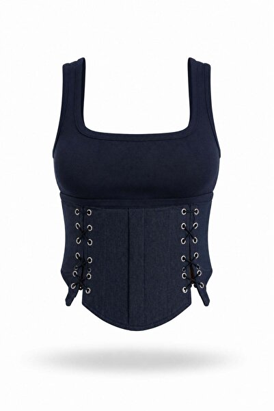 5in1Canpolat Navy Blue Strappy Corset Bustier 5667