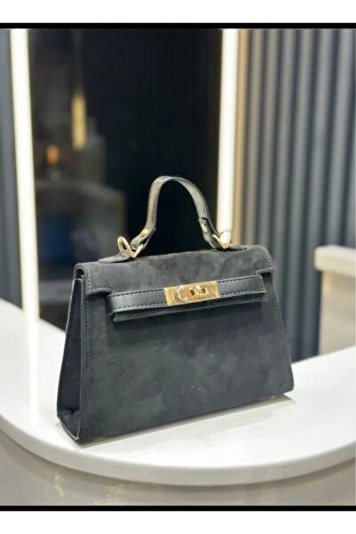ÖZÜM TAKI Women's Large Size Suede Belt Detail Bag Black