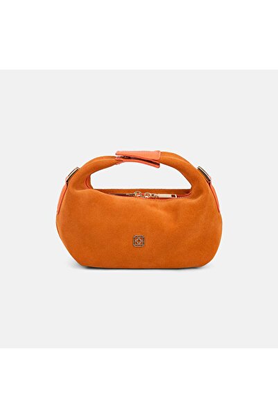 Desa Women's Orange Shoulder Strap Mini Suede Handbag