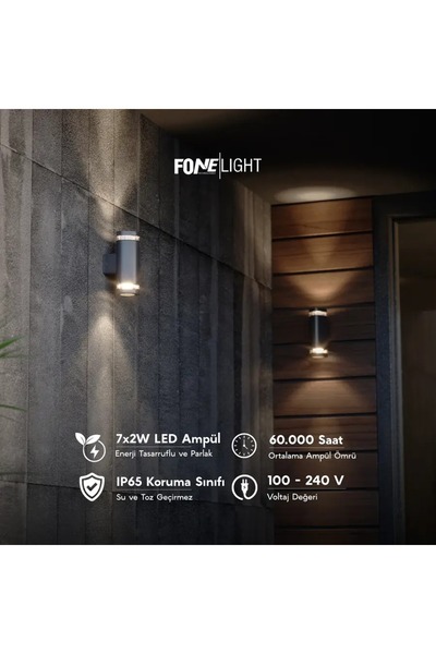 FoneLight Gala320 Alüminyum Duvar Aplik Dış Mekan Duvar Aydınlatma Apliği Ip6...