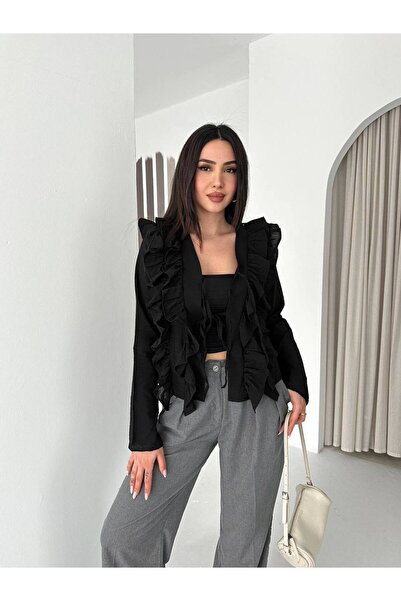 Noa&Noa Ruffled Lace-Up Blouse-Black Black