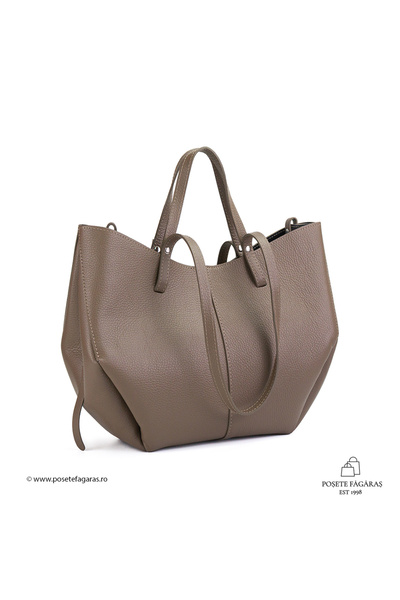 Posete Fagaras Poseta Piele Mirai - Taupe, Geanta Casual din Piele Naturala, ...